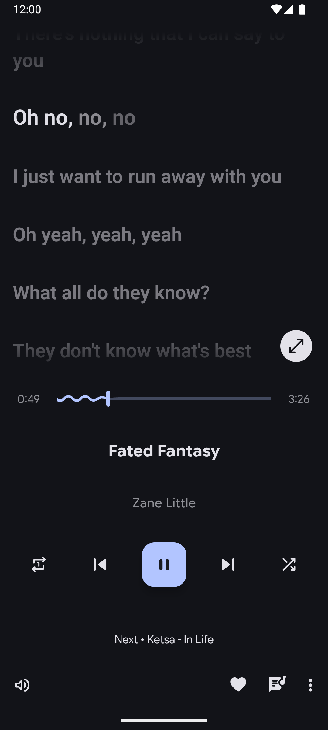 Booming Music lyrics playback screen