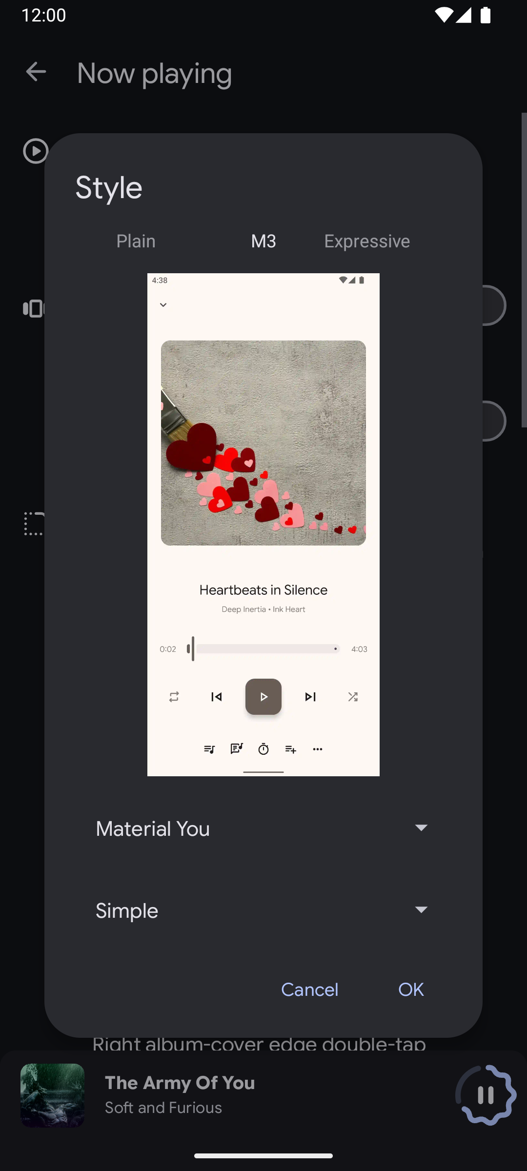 Booming Music settings screen