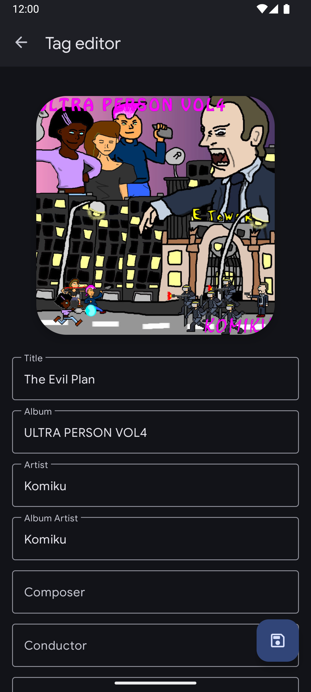 Booming Music album metadata screen
